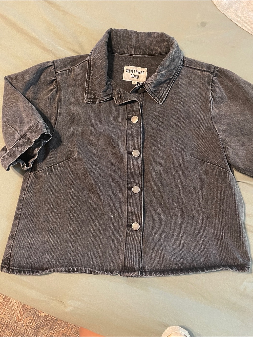 Velvet Heart Washed Black Denim Short-Sleeve Button Up Shirt